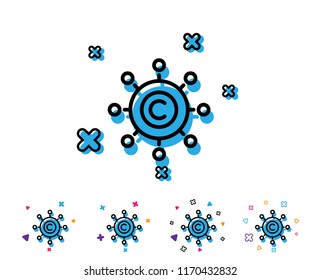 Copywriting network line icon. Copyright sign. Content networking symbol. Line icon with geometric elements. Bright colourful design. Vector