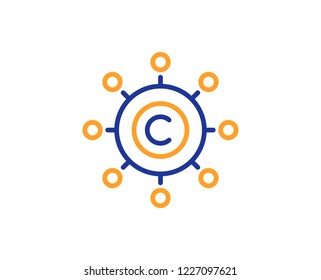 Copywriting network line icon. Copyright sign. Content networking symbol. Colorful outline concept. Blue and orange thin line color icon. Copywriting network Vector