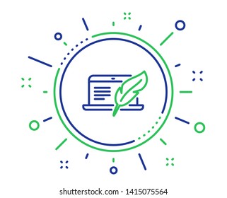 Copywriting notebook line icon. Ð¡opyright feather sign. Media content symbol. Quality design elements. Technology copyright laptop button. Editable stroke. Vector