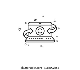 Copywriting notebook line icon. Ð¡opyright sign. Media content symbol. Geometric shapes. Random cross elements. Linear Copywriting notebook icon design. Vector