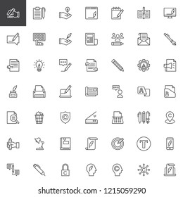 Copywriting outline icons set. linear style symbols collection, line signs pack. vector graphics. Set includes icons as Writing feather ink pen, Blog content, Newspaper, Magazine, Computer Keyboard