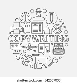 Copywriting round line illustration. Vector sign made with writing and blogging icons and word COPYWRITING in thin line style