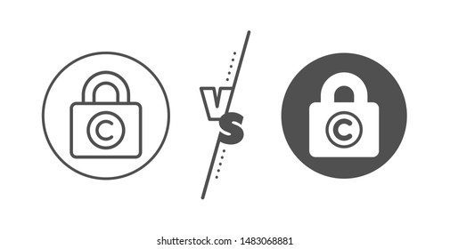 Copywriting sign. Versus concept. Copyright locker line icon. Private Information symbol. Line vs classic copyright locker icon. Vector