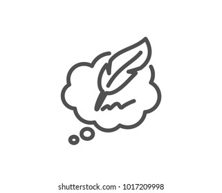 Copywriting speech bubble line icon. Feather sign. Copyright symbol. Quality design element. Editable stroke. Vector