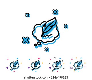 Copywriting speech bubble line icon. Feather sign. Copyright symbol. Line icon with geometric elements. Bright colourful design. Vector