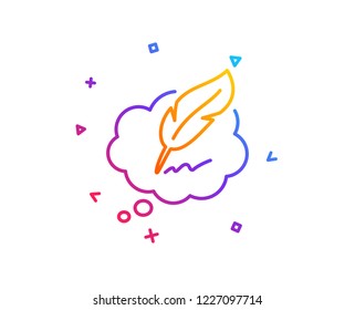 Copywriting speech bubble line icon. Feather sign. Copyright symbol. Gradient line button. Copyright chat icon design. Colorful geometric shapes. Vector