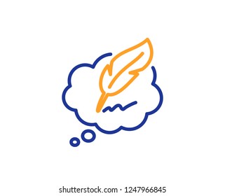 Copywriting speech bubble line icon. Feather sign. Copyright symbol. Colorful outline concept. Blue and orange thin line color icon. Copyright chat Vector