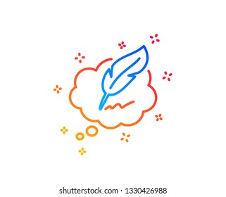 Copywriting speech bubble line icon. Feather sign. Copyright symbol. Gradient design elements. Linear copyright chat icon. Random shapes. Vector