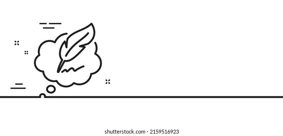 Copywriting speech bubble line icon. Feather sign. Copyright symbol. Minimal line illustration background. Copyright chat line icon pattern banner. White web template concept. Vector