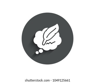 Copywriting speech bubble simple icon. Feather sign. Copyright symbol. Circle flat button with shadow. Vector