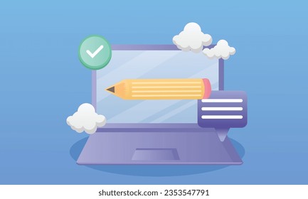 copywriting, storytelling, creative writing.on blue background.Vector Design Illustration.
