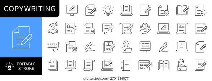 Copywriting thin line icons set. Editable stroke. Vector