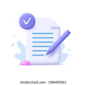 Copywriting, writing icon. Creative writing and storytelling, education concept. Writing education concept. 3d vector illustration. 