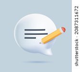 Copywriting, writing icon. Document concept. Speech bubble, text and pencil. 3d vector illustration. 3D illustration of speech bubble. 3d vector talking cloud. Glossy speech bubble high quality vector