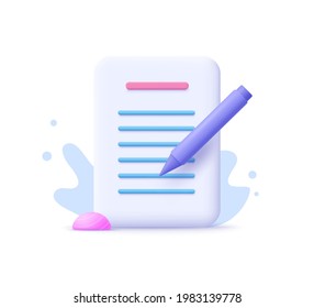 Copywriting, writing icon. Document concept. 3d vector illustration. 
