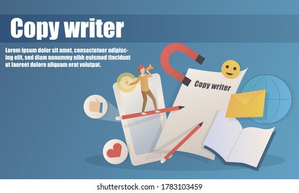 copywriting,copywriter,creative content with character,text design advertising messages for product brands and promote image through communication channels,marketing strategy,Vector illustration.