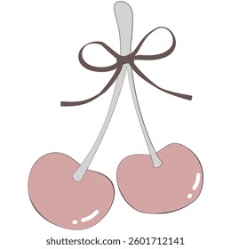 Coquette Aesthetic Cherries with Ribbon Bow – Hand-Drawn Romantic Illustration