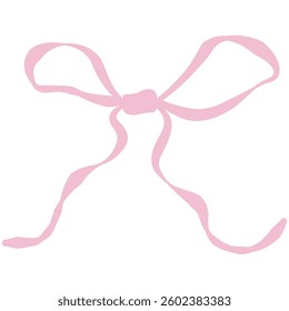 Coquette Aesthetic Pink Ribbon Bow – Hand-Drawn Pastel Vector Illustration