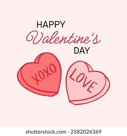 Coquette aesthetic valentine card. Social media post with heart shaped candies. Happy Valentine's Day. Vector illustration, poster, wallpaper, background