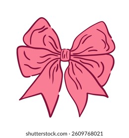 Coquette bow. Aesthetic elegant girly pink bow. Hand drawn vintage girly decor. Trendy element for Valentine day and wedding invitations, christmas cards, poster.