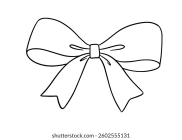 Coquette bow doodle drawing, vector illustration isolated on white, cute ribbon