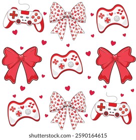 Coquette bow gamer, eat sleep game repeat, video, controller, shirt, Gaming Quotes, Player, bundle