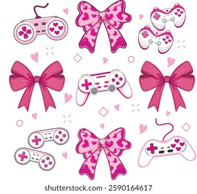 Coquette bow gamer, eat sleep game repeat, video, controller, shirt, Gaming Quotes, Player, bundle