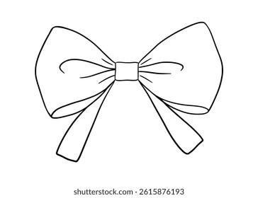 Coquette bow, hand drawn outline vector illustration isolated on white, cute doodle ribbon
