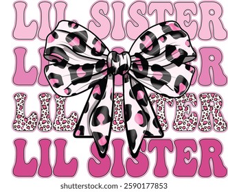 Coquette bow Little sister, lil sis, Retro vintage, dalmatian dots, Race, graphic, Leopard, cow, sport, sisters, shirt, sublimation, design, cut file, big, matching