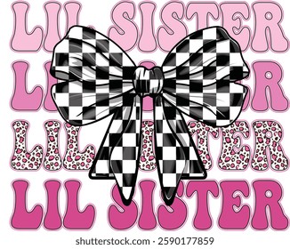 Coquette bow Little sister, lil sis, Retro vintage, dalmatian dots, Race, graphic, Leopard, cow, sport, sisters, shirt, sublimation, design, cut file, big, matching