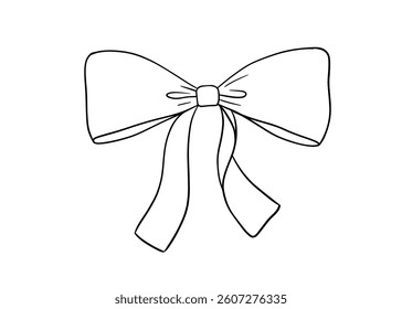 Coquette bow outline vector illustration isolated on white, doodle ribbon