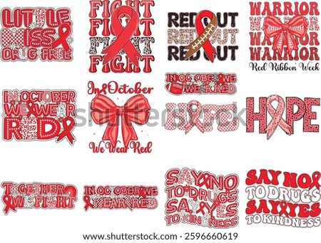 Coquette bow red ribbon week, No To Drugs, Drug Free, Anti-Drug, Dalmatian dots, race, hope, in october We Wear, Shirt, for kids