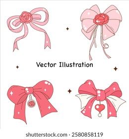Coquette Bow Ribbon Cute Bows Vintage Coquette Bow Pink Ribbon Gift Fashion Bow Coquette Vector Illustration