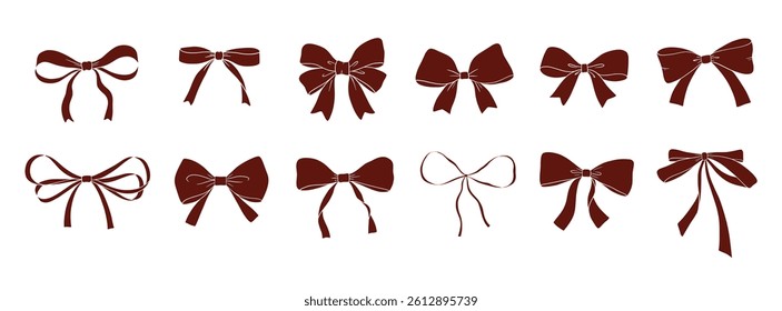 Coquette bow silhouette set, vector glyph illustration isolated on white
