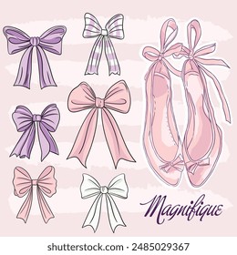 Coquette Bow, Trendy Graphic, Ballerina Shoes, Illustrated Artwork