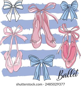 Coquette Bow, Trendy Graphic, Ballerina Shoes, Illustrated Artwork