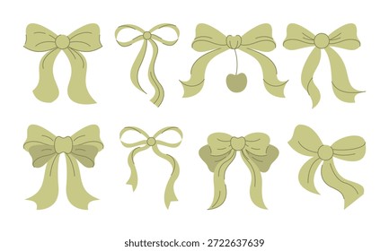 Coquette Bow Vektor Set handgezeichnete Illustration in weichen Pastellfarben