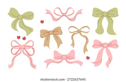 Ilustración dibujada a mano del conjunto del Vector del arco de la coqueta en Colores pastel suaves