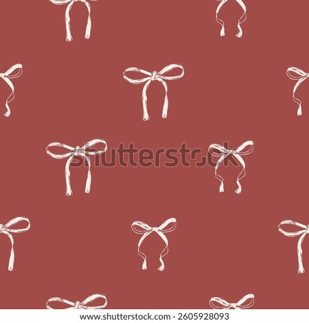 Coquette bows seamless pattern. Retro bowknotes girly endless background. gift ribbons repeat cover. Party crayon drawn continuous ornament.Vector hand drawn illustration.
