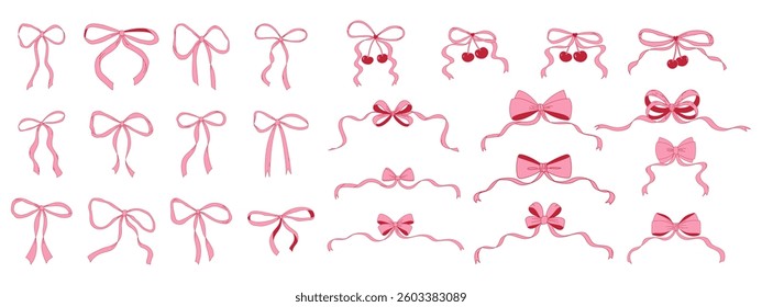 Coquette bows. Simple hand drawn bowknots. Trendy coquette aesthetic