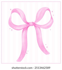 Coquette Bright Pink Ribbon Bow Watercolor Playful Christmas Vintage Bow Retro Grandmillennial style