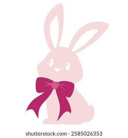 Coquette Bunny, pink bunny with a large bow isolated on white background