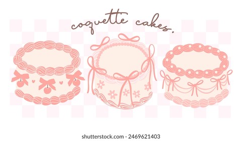 Coquette Cake Retro Groovy Pastel Design with Ribbon bow banner