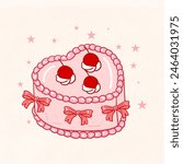 Coquette cake, Vintage Pink Cake Collection with Retro Decorations and Heart cake, pink coquette clipart , y2k clipart, pink ribbon, Pink Coquette Ribbon Clipart Gift bow valentine