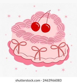 Coquette cake, Vintage Pink Cake Collection with Retro Decorations and Heart cake, pink coquette clipart , y2k clipart, pink ribbon, Pink Coquette Ribbon Clipart Gift bow valentine