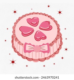 Coquette cake, Vintage Pink Cake Collection with Retro Decorations and Heart cake, pink coquette clipart , y2k clipart, pink ribbon, Pink Coquette Ribbon Clipart Gift bow valentine