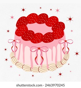 Pastel de coqueta, Colección de pastel rosa Antiguas con decoraciones retro y pastel de corazón, Clipart de coqueta rosa, Clipart y2k, cinta rosa, Clipart de cinta de coqueta rosa Regalo arco valentina