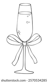 Coquette Champagne Glass Doodle Outline Hand-drawn Vector.