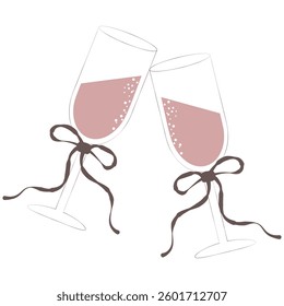 Coquette Champagne Glasses Toasting – Elegant Hand-Drawn Celebration Illustration