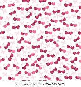 Coquette cherry Heart Shape seamless pattern. Love and Romance Symbolic Art